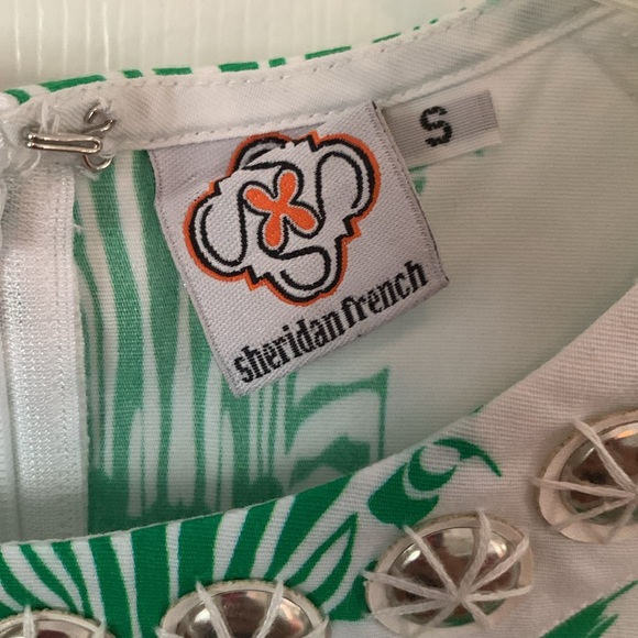 Women’s Sheridan French Cotton Blend Blouse White & Green w/Zebra Design Sz. S - Picture 2 of 9